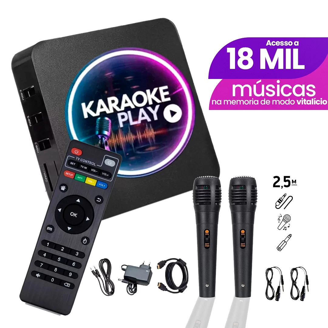 Karaoke Play com 2 Microfones com 18 Mil Músicas